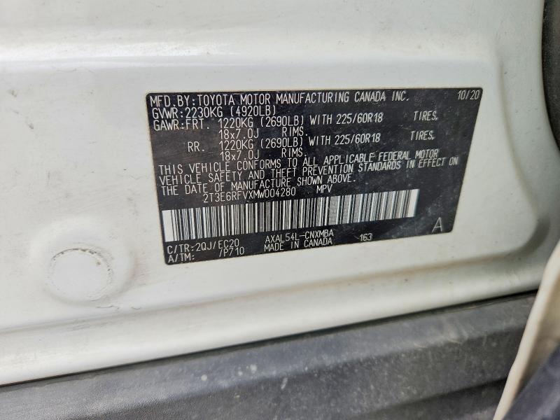 51805816 :رقم المزاد ، 2T3E6RFVXMW004280 vin ، 2021 Toyota Rav4 مزاد بيع