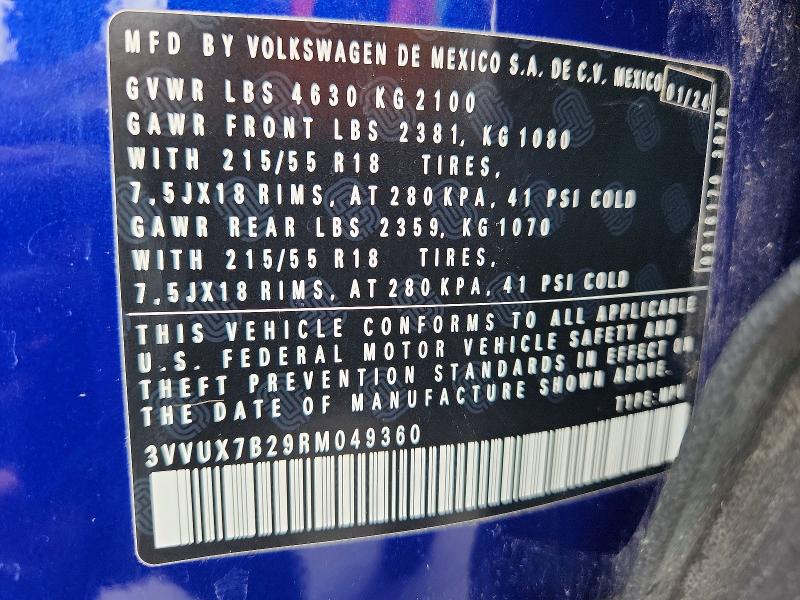 49050536 :رقم المزاد ، 3VVUX7B29RM049360 vin ، 2024 Volkswagen Taos مزاد بيع