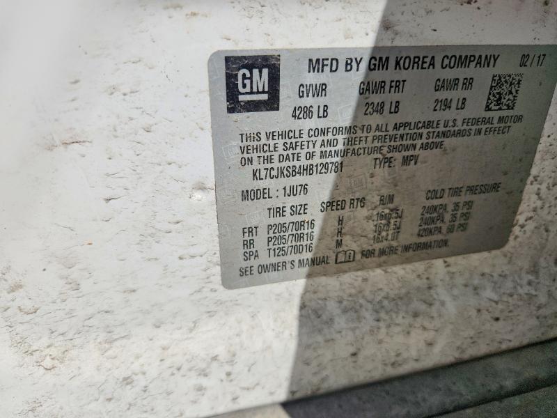 Aukcja sprzedaży 2017 Chevrolet Trax, vin: KL7CJKSB4HB129781, numer aukcji: 51952146