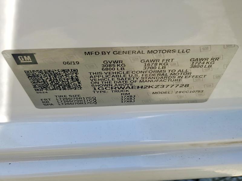 Продажа на аукционе авто 2019 Chevrolet Silverado, vin: 1GCRWAEH2KZ377728, номер лота: 51086136