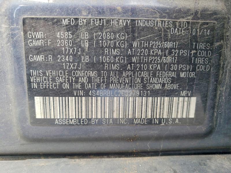 2014 Subaru Outback მანქანა იყიდება აუქციონზე, vin: 4S4BRBLC2E3279131, აუქციონის ნომერი: 49991476