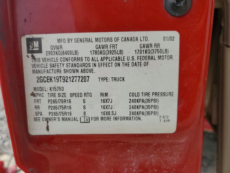 48236006 :رقم المزاد ، 2GCEK19T921277207 vin ، 2002 Chevrolet Silverado مزاد بيع