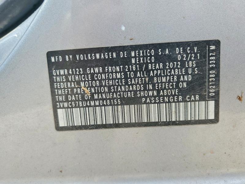 2021 Volkswagen Jetta მანქანა იყიდება აუქციონზე, vin: 3VWC57BU4MM048155, აუქციონის ნომერი: 48244346