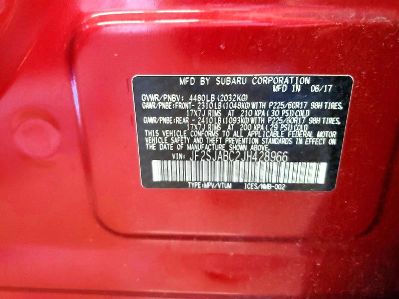 49053126 :رقم المزاد ، JF2SJABC2JH428966 vin ، 2018 Subaru Forester مزاد بيع