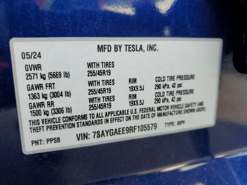Продажа на аукционе авто 2024 Tesla Model Y, vin: 7SAYGAEE9RF105579, номер лота: 51023726
