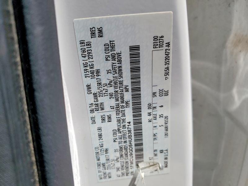 49662756 :رقم المزاد ، 1FMCU9GD5HUB38714 vin ، 2017 Ford Escape مزاد بيع