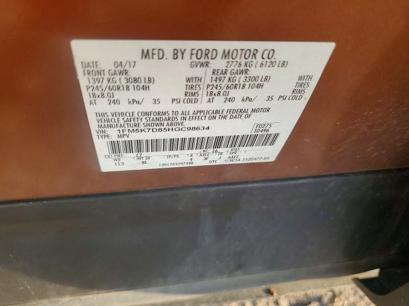 Продаж на аукціоні авто 2017 Ford Explorer, vin: 1FM5K7D85HGC98634, номер лоту: 51060576