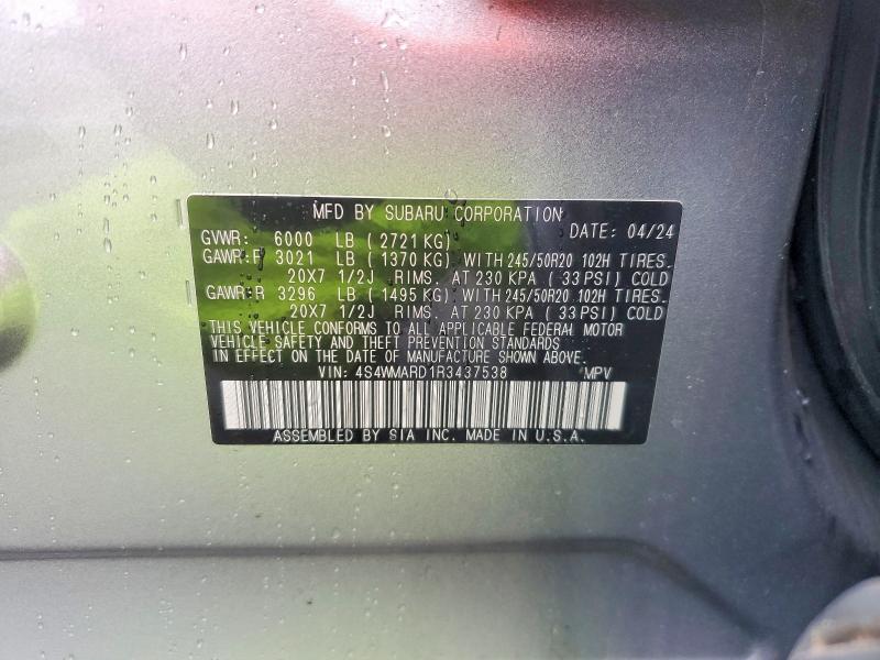 Продажа на аукционе авто 2024 Subaru Ascent, vin: 4S4WMARD1R3437538, номер лота: 50753726