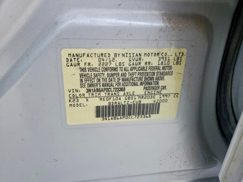 Aukcja sprzedaży 2012 Nissan Sentra, vin: 3N1AB6AP0CL723368, numer aukcji: 51074766