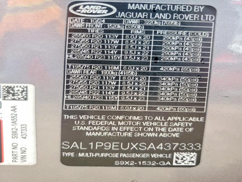 Aukcja sprzedaży 2025 Land Rover Range Rover Sport, vin: SAL1P9EUXSA437333, numer aukcji: 50596996