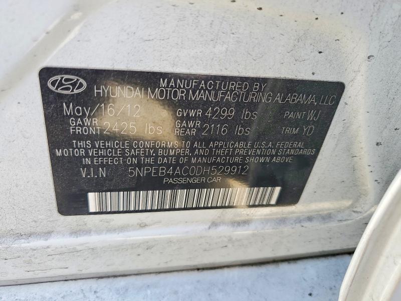 Aukcja sprzedaży 2013 Hyundai Sonata, vin: 5NPEB4AC0DH529912, numer aukcji: 51112416