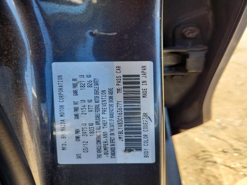 49807206 :رقم المزاد ، JM1BL1V83C1636771 vin ، 2012 Mazda 3 مزاد بيع