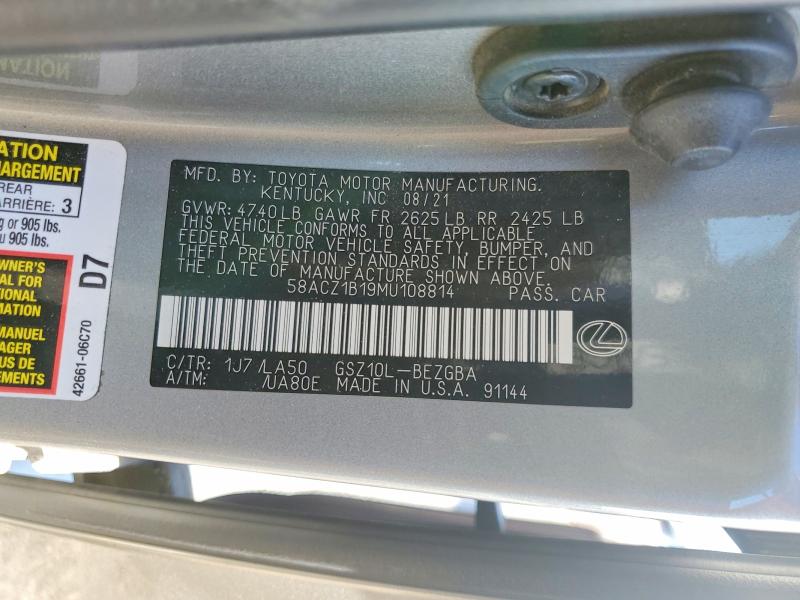 Aukcja sprzedaży 2021 Lexus Es 350, vin: 58ACZ1B19MU108814, numer aukcji: 49006646