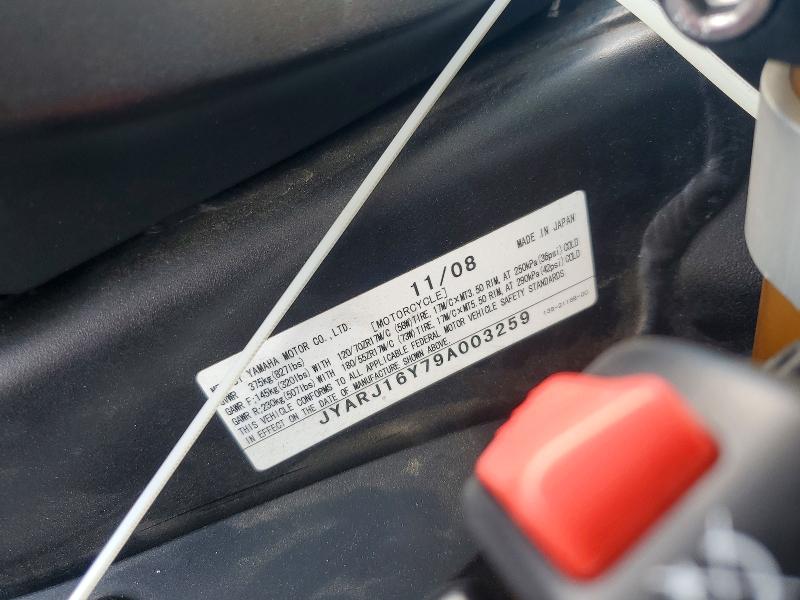 2009 Yamaha Yzfr6 მანქანა იყიდება აუქციონზე, vin: JYARJ16Y79A003259, აუქციონის ნომერი: 49163846