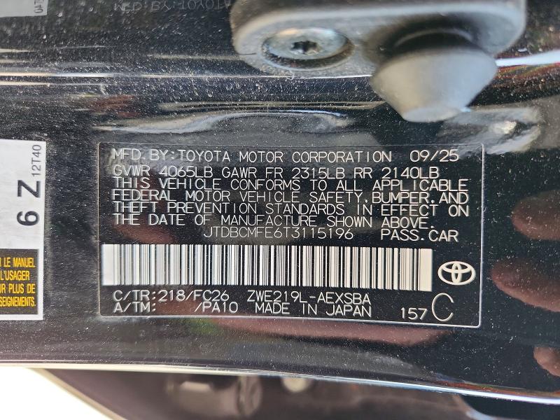 2026 Toyota Corolla Hybrid მანქანა იყიდება აუქციონზე, vin: JTDBCMFE6T3115196, აუქციონის ნომერი: 51535296