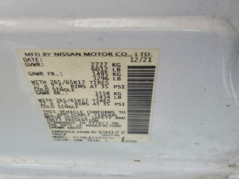 Aukcja sprzedaży 2022 Nissan Frontier, vin: 1N6ED1EJ6NN639072, numer aukcji: 49711626