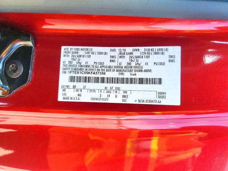 2019 Ford F150 მანქანა იყიდება აუქციონზე, vin: 1FTEX1C55KFA57356, აუქციონის ნომერი: 50321656