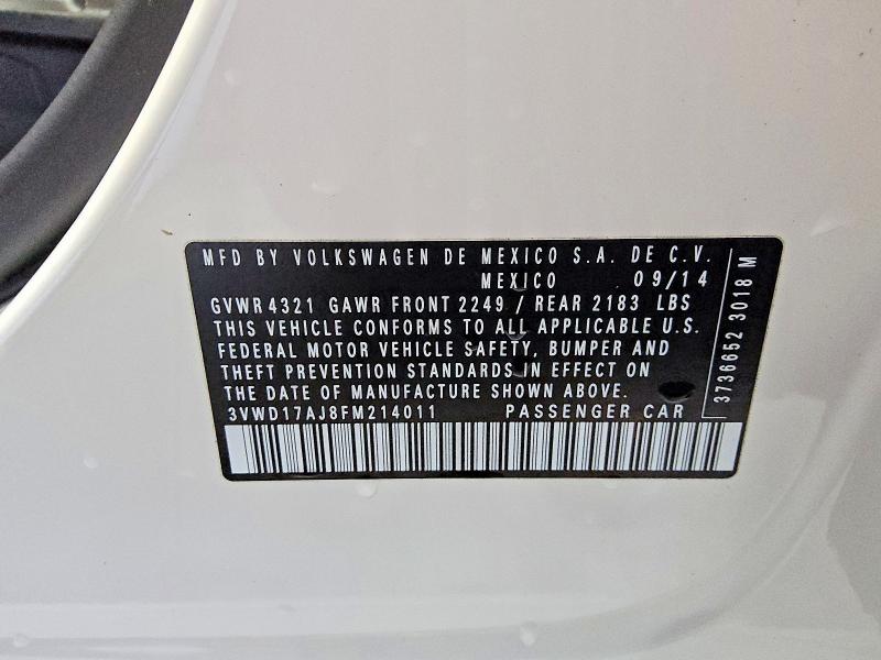 49571986 :رقم المزاد ، 3VWD17AJ8FM214011 vin ، 2015 Volkswagen Jetta مزاد بيع