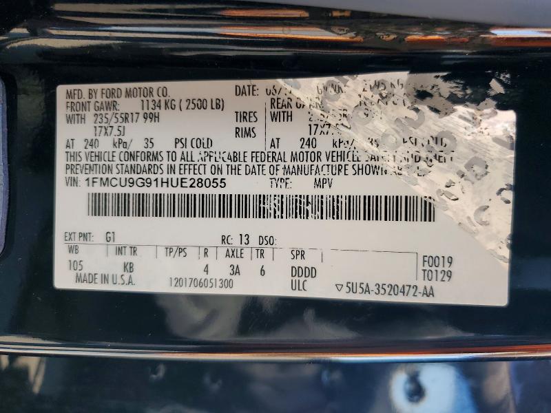 Aukcja sprzedaży 2017 Ford Escape, vin: 1FMCU9G91HUE28055, numer aukcji: 50848006