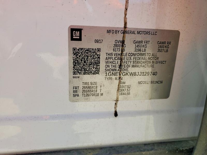 2018 Chevrolet Traverse მანქანა იყიდება აუქციონზე, vin: 1GNEVGKW8JJ129740, აუქციონის ნომერი: 47692346
