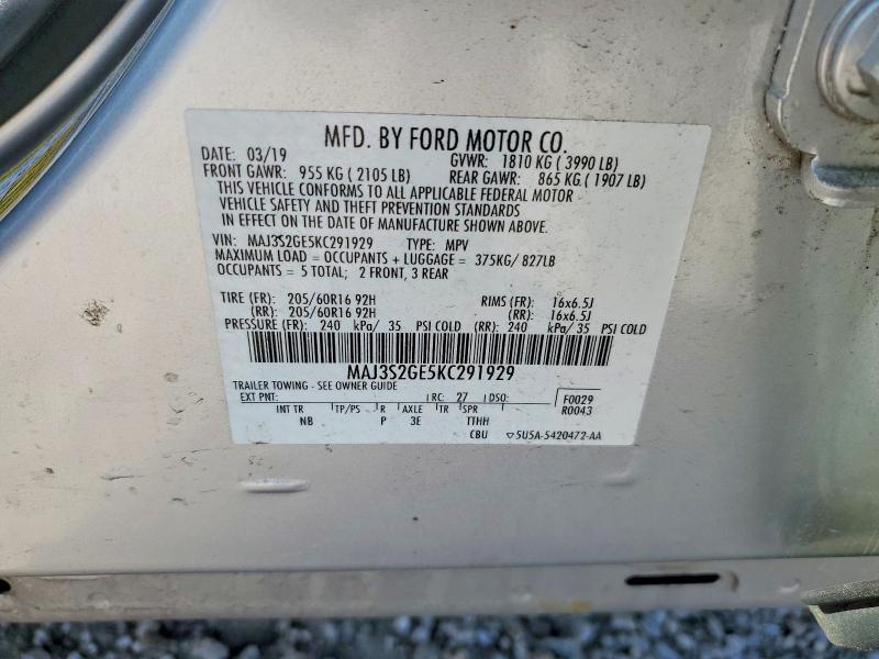 2019 Ford Ecosport მანქანა იყიდება აუქციონზე, vin: MAJ3S2GE5KC291929, აუქციონის ნომერი: 49287326