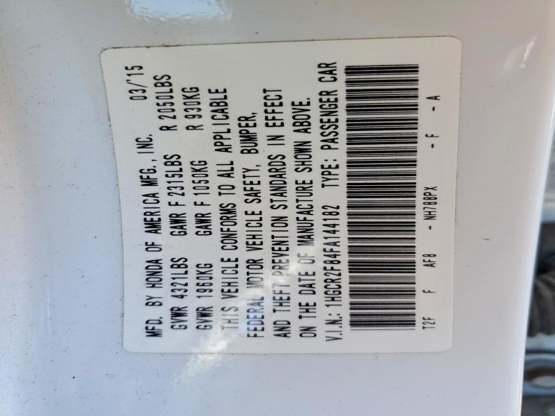 2015 Honda Accord მანქანა იყიდება აუქციონზე, vin: 1HGCR2F84FA144182, აუქციონის ნომერი: 46998756
