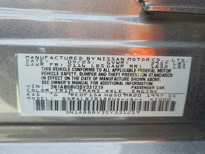 2025 Nissan Sentra მანქანა იყიდება აუქციონზე, vin: 3N1AB8BV3SY331219, აუქციონის ნომერი: 48515176