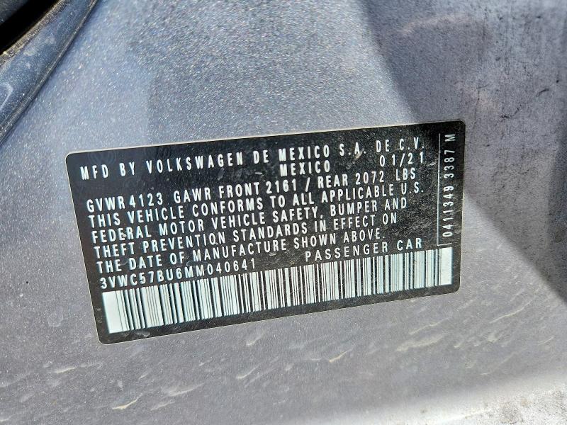 2021 Volkswagen Jetta მანქანა იყიდება აუქციონზე, vin: 3VWC57BU6MM040641, აუქციონის ნომერი: 51665326