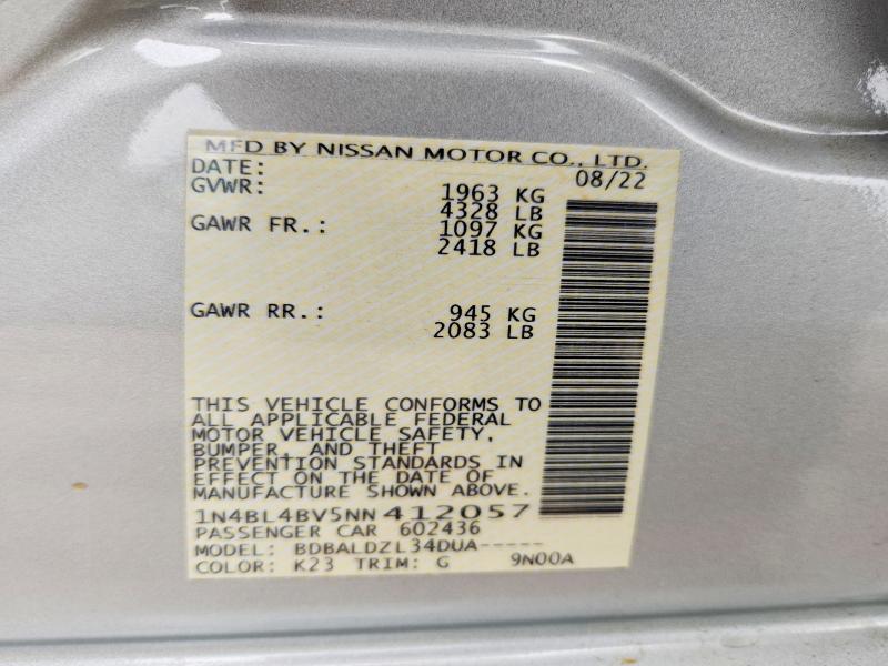 Продаж на аукціоні авто 2022 Nissan Altima, vin: 1N4BL4BV5NN412057, номер лоту: 51464886