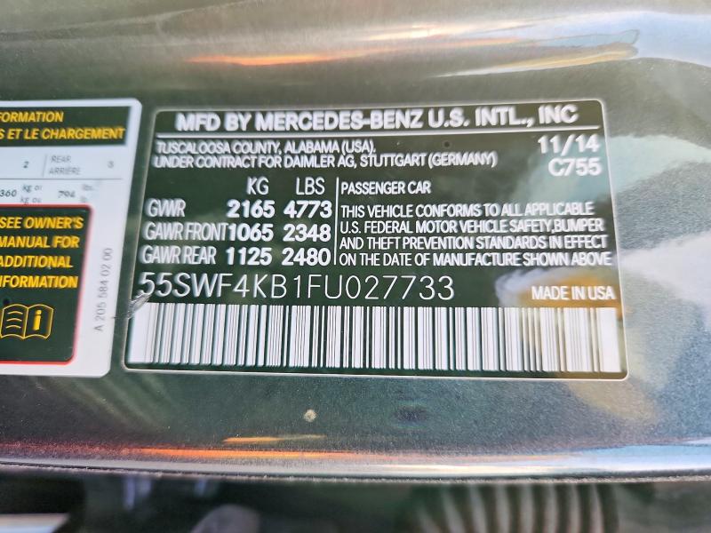 51377576 :رقم المزاد ، 55SWF4KB1FU027733 vin ، 2015 Mercedes-benz C مزاد بيع