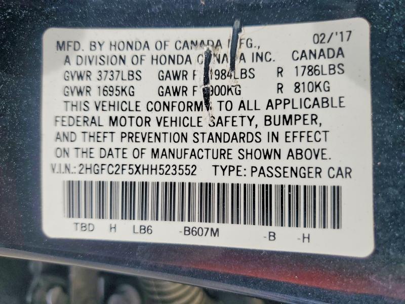 48614116 :رقم المزاد ، 2HGFC2F5XHH523552 vin ، 2017 Honda Civic مزاد بيع