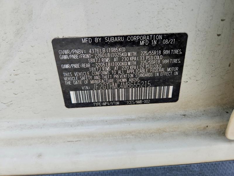 Aukcja sprzedaży 2021 Subaru Crosstrek, vin: JF2GTHMC4M8655215, numer aukcji: 49941346
