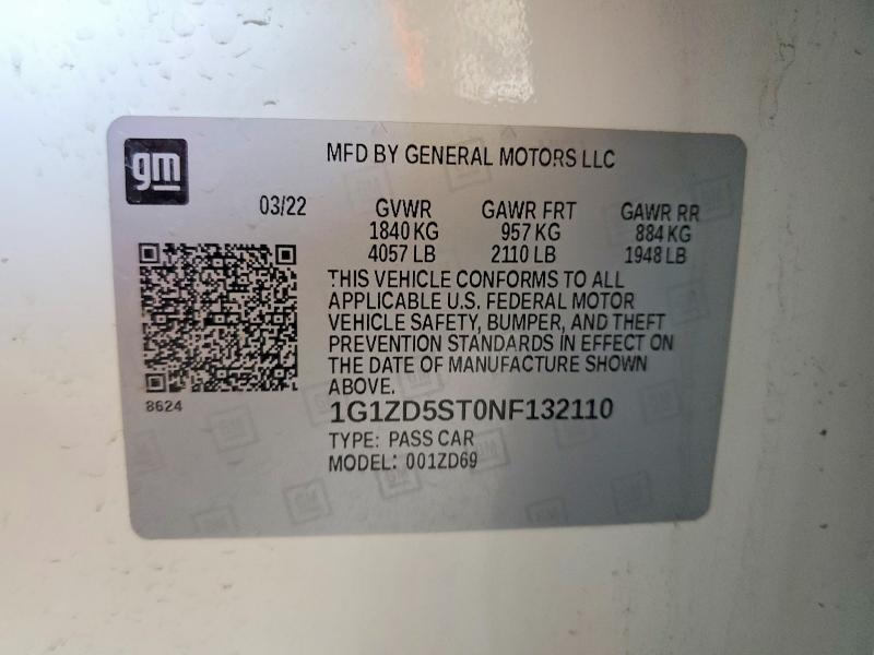 Продаж на аукціоні авто 2022 Chevrolet Malibu, vin: 1G1ZD5ST0NF132110, номер лоту: 50799106