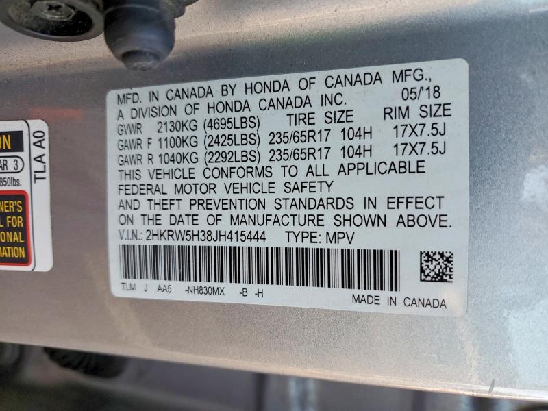 49380646 :رقم المزاد ، 2HKRW5H38JH415444 vin ، 2018 Honda Cr-v مزاد بيع
