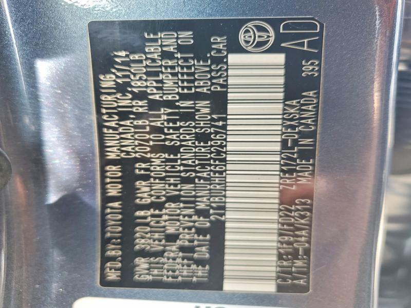 Продажа на аукционе авто 2015 Toyota Corolla, vin: 2T1BURHE6FC296741, номер лота: 50176816