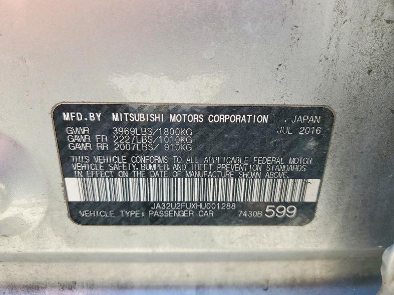 Aukcja sprzedaży 2017 Mitsubishi Lancer, vin: JA32U2FUXHU001288, numer aukcji: 49684086