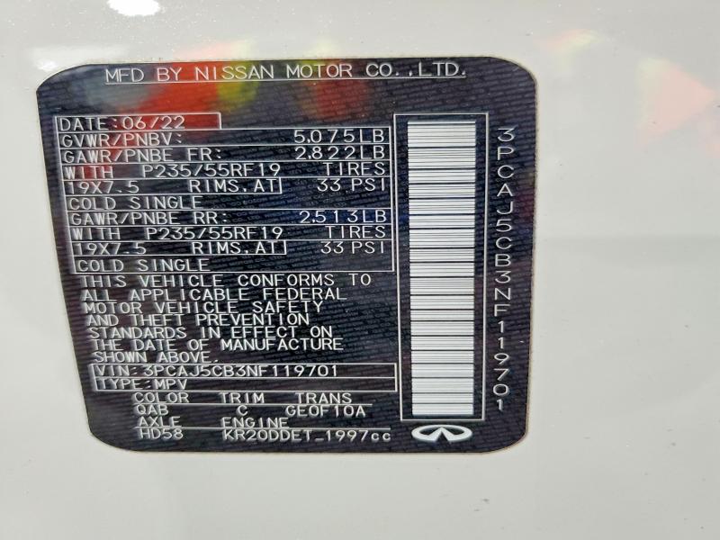 Aukcja sprzedaży 2022 Infiniti Qx50, vin: 3PCAJ5CB3NF119701, numer aukcji: 50339326