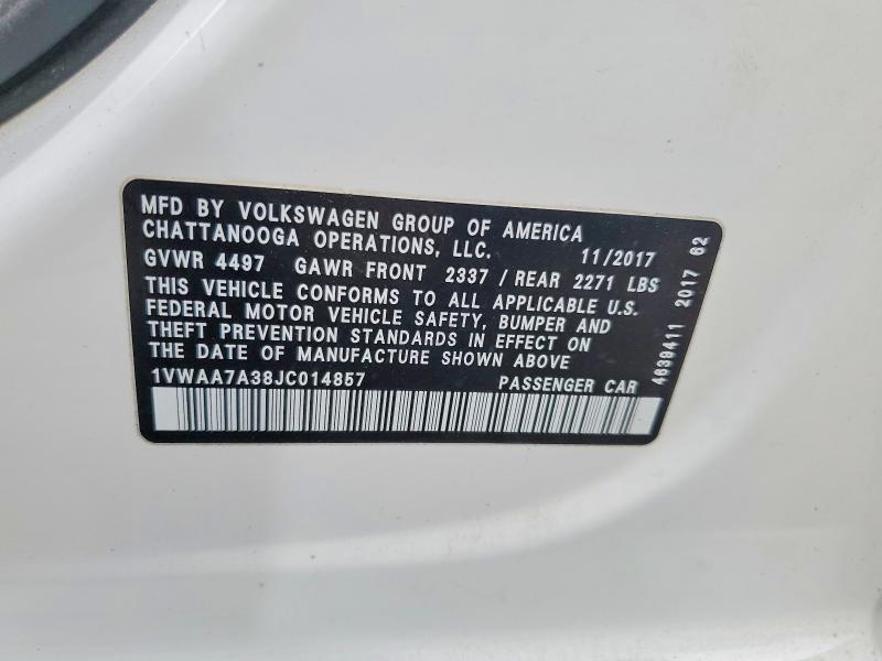 Aukcja sprzedaży 2018 Volkswagen Passat, vin: 1VWAA7A38JC014857, numer aukcji: 51414196