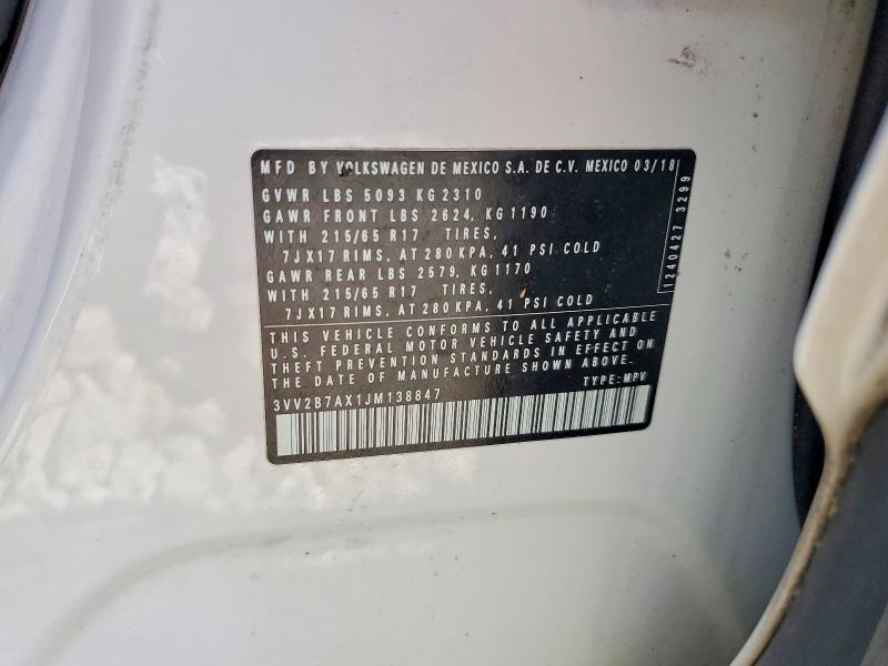 Продаж на аукціоні авто 2018 Volkswagen Tiguan, vin: 3VV2B7AX1JM138847, номер лоту: 49843186