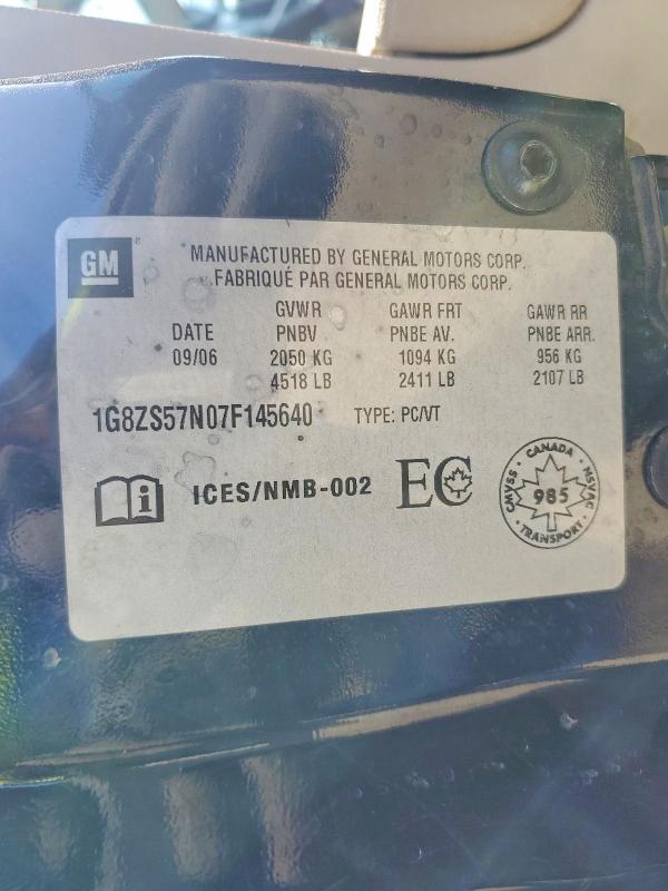 2007 Saturn Aura მანქანა იყიდება აუქციონზე, vin: 1G8ZS57N07F145640, აუქციონის ნომერი: 51508396