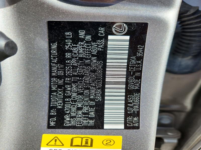 Aukcja sprzedaży 2018 Lexus Es 350, vin: 58ABK1GG3JU080405, numer aukcji: 48079936