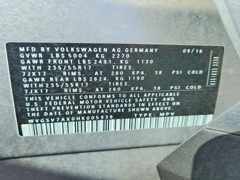 Продаж на аукціоні авто 2017 Volkswagen Tiguan, vin: WVGSV7AX0HK005936, номер лоту: 51273966