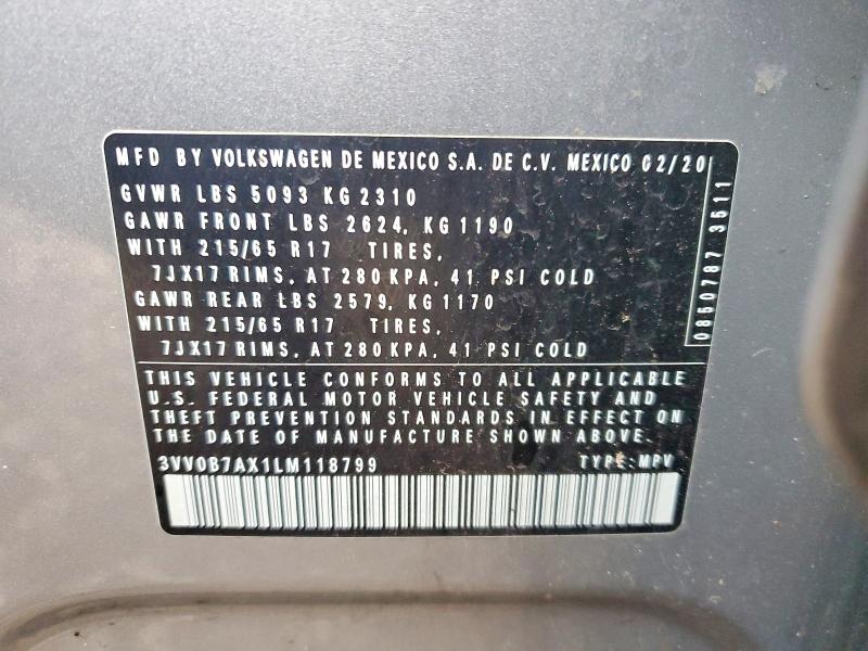 Продажа на аукционе авто 2020 Volkswagen Tiguan, vin: 3VV0B7AX1LM118799, номер лота: 51663176