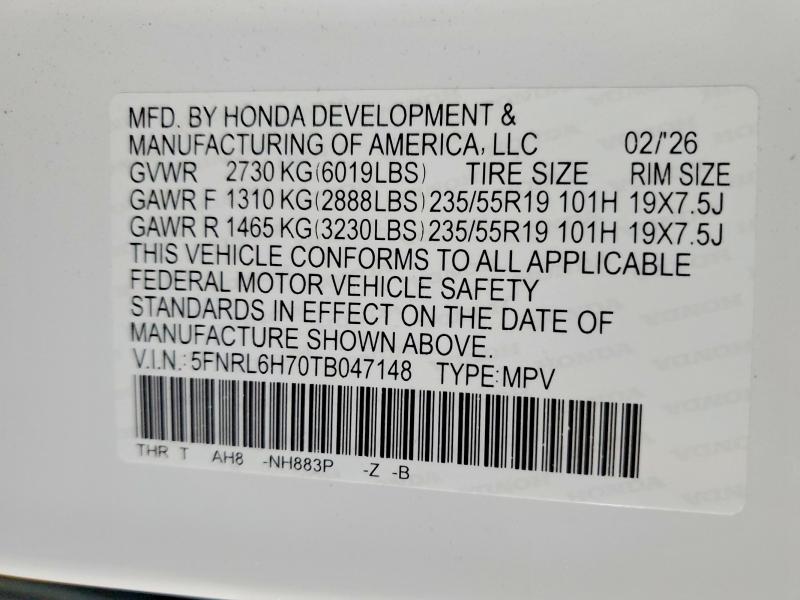 Aukcja sprzedaży 2026 Honda Odyssey, vin: 5FNRL6H70TB047148, numer aukcji: 49987836