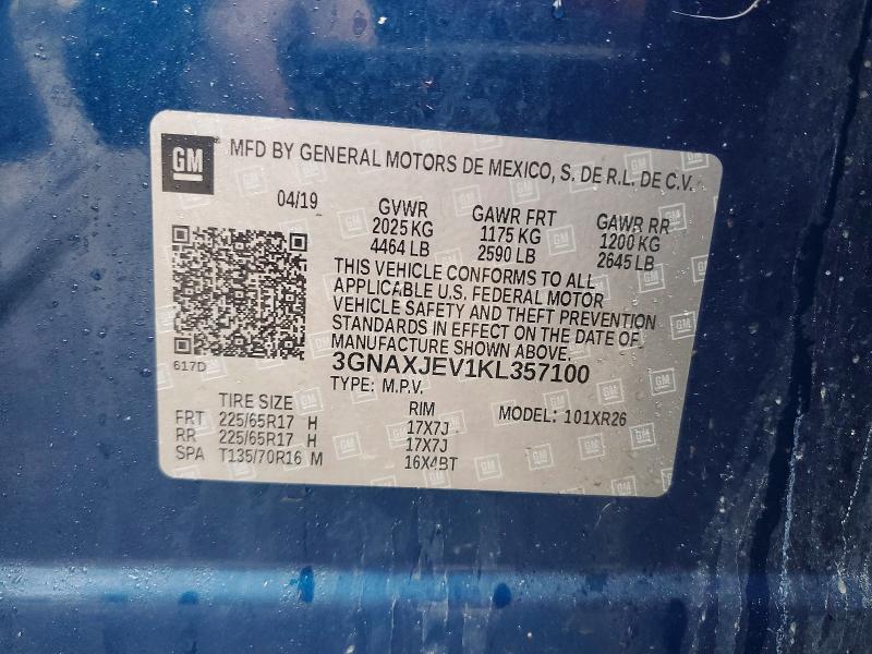 Продаж на аукціоні авто 2019 Chevrolet Equinox, vin: 3GNAXJEV1KL357100, номер лоту: 48396676