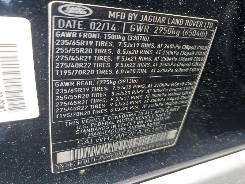 Aukcja sprzedaży 2014 Land Rover Range Rover Sport, vin: SALWR2WF2EA351851, numer aukcji: 48632026
