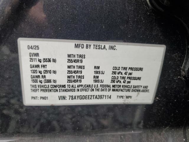 Aukcja sprzedaży 2026 Tesla Model Y, vin: 7SAYGDEE2TA397114, numer aukcji: 48858706