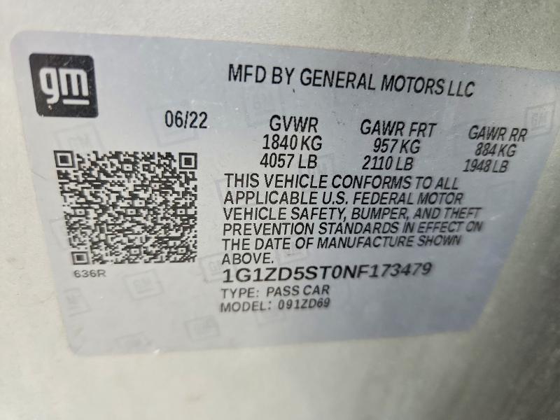 2022 Chevrolet Malibu მანქანა იყიდება აუქციონზე, vin: 1G1ZD5ST0NF173479, აუქციონის ნომერი: 50630646