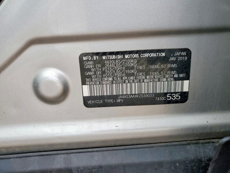 Aukcja sprzedaży 2019 Mitsubishi Eclipse Cross, vin: JA4AS3AAXKZ039033, numer aukcji: 47898076
