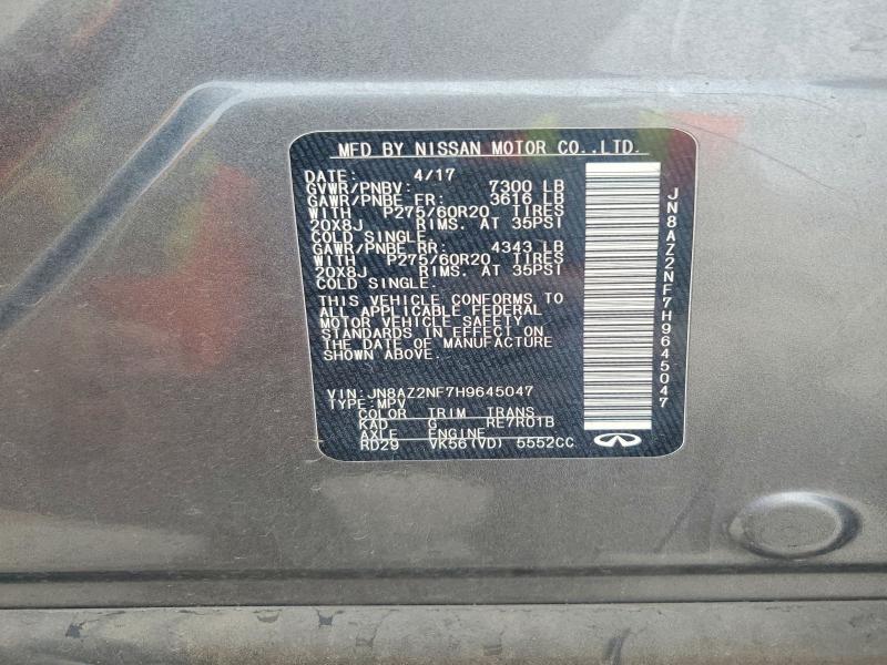 50794626 :رقم المزاد ، JN8AZ2NF7H9645047 vin ، 2017 Infiniti Qx80 مزاد بيع